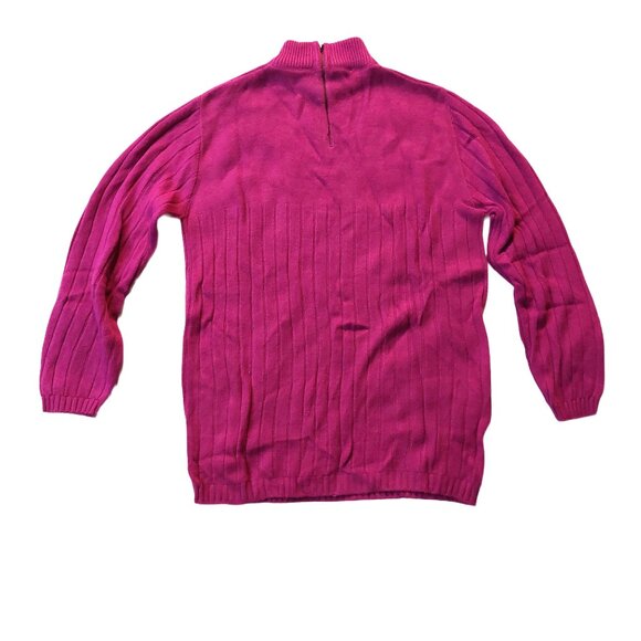 Vintage 1940s -1950s Dark Pink 3/4 Sleeve Acrylic Ribbed Mock Turtleneck Sweater - Picture 4 of 7